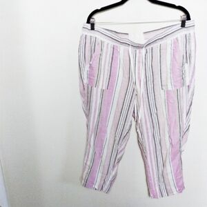 Unbranded Pastel Pink Gray and White Striped Linen Blend Pants Size XL